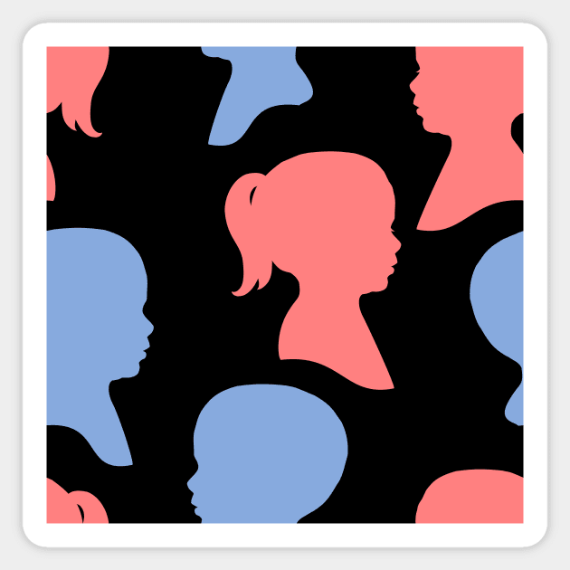 Child Silhouettes - Pink and Blue on Black Background Sticker by A2Gretchen